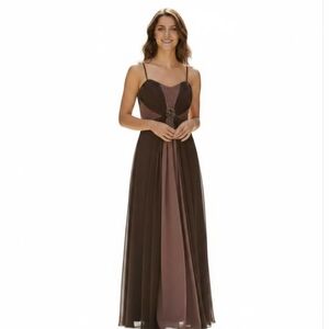 Alex Evenings Brown Chiffon Maxi Dress with Shawl Formal Gown Size 6P